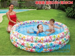 INTEX充气水池圆形168cm三环戏水游泳池成人儿童钓鱼池单个起批