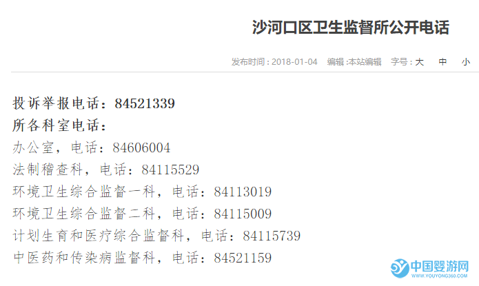沙河口区卫生监督所公开电话